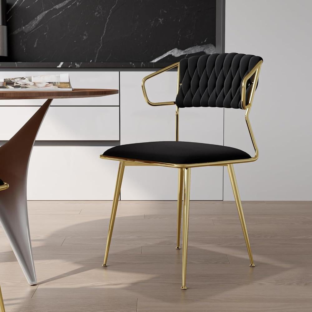 Lot de 2 chaises de salle à manger pour salon et cuisine, revêtement velours, pieds métal, 44 x 44 x 77 cm - 4