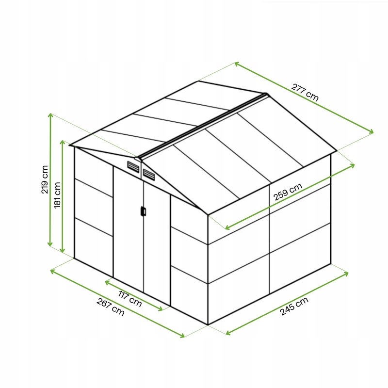 Domek Ogrodowy Narzędziowy na Narzędzia Szopa MONTREAL 277x259cm Metalowy 1 szt