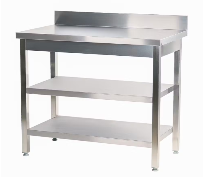 Gasfrit – mesa de trabajo de acero inoxidable industrial mural 1 estante 1000 × 600 × 850 + 100 mm