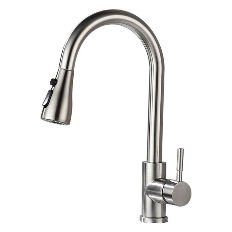 Jednouchwytowa bateria kuchenna z wyciąganą wylewką, stal nierdzewna, woda ciepła i zimna, kolor srebrny