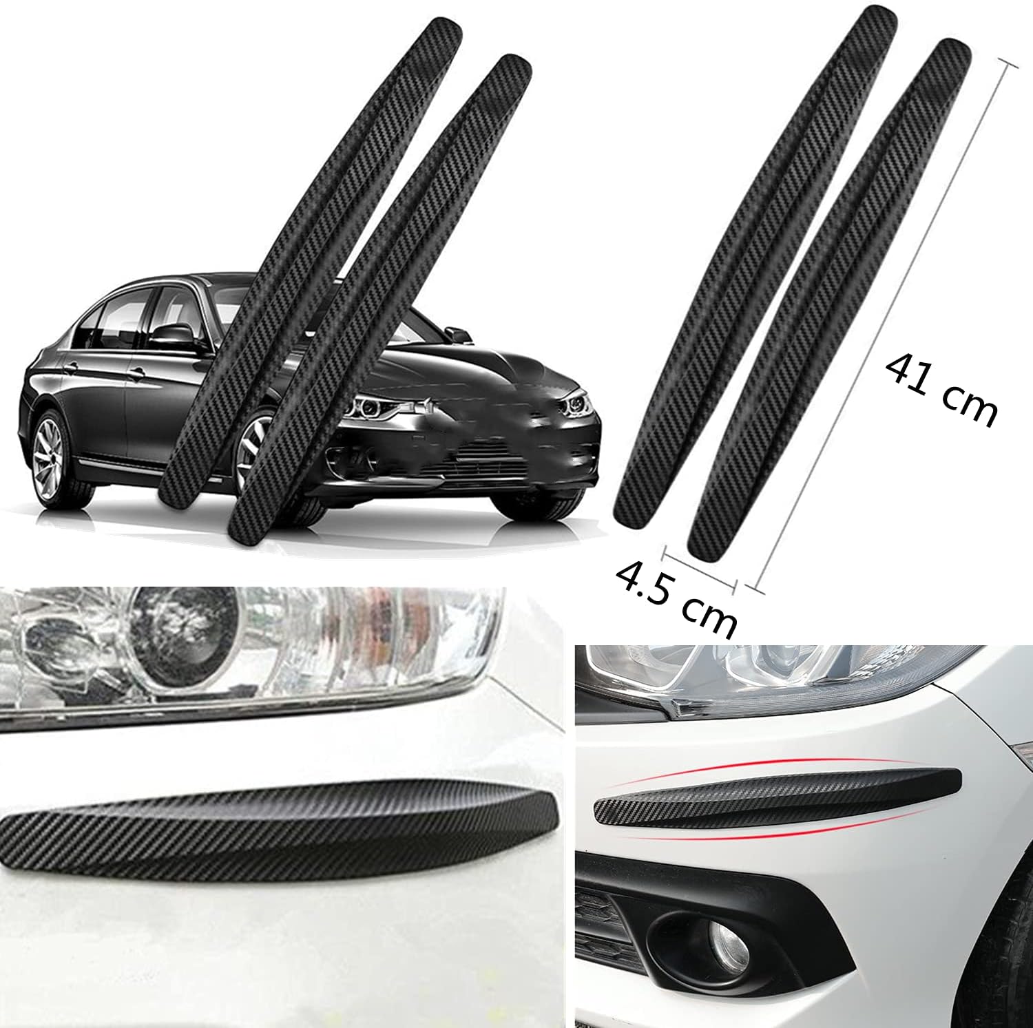 Set di 4 protezioni flessibili per paraurti anteriore e posteriore, protezione antigraffio, striscia adesiva protettiva universale per paraurti auto - 2