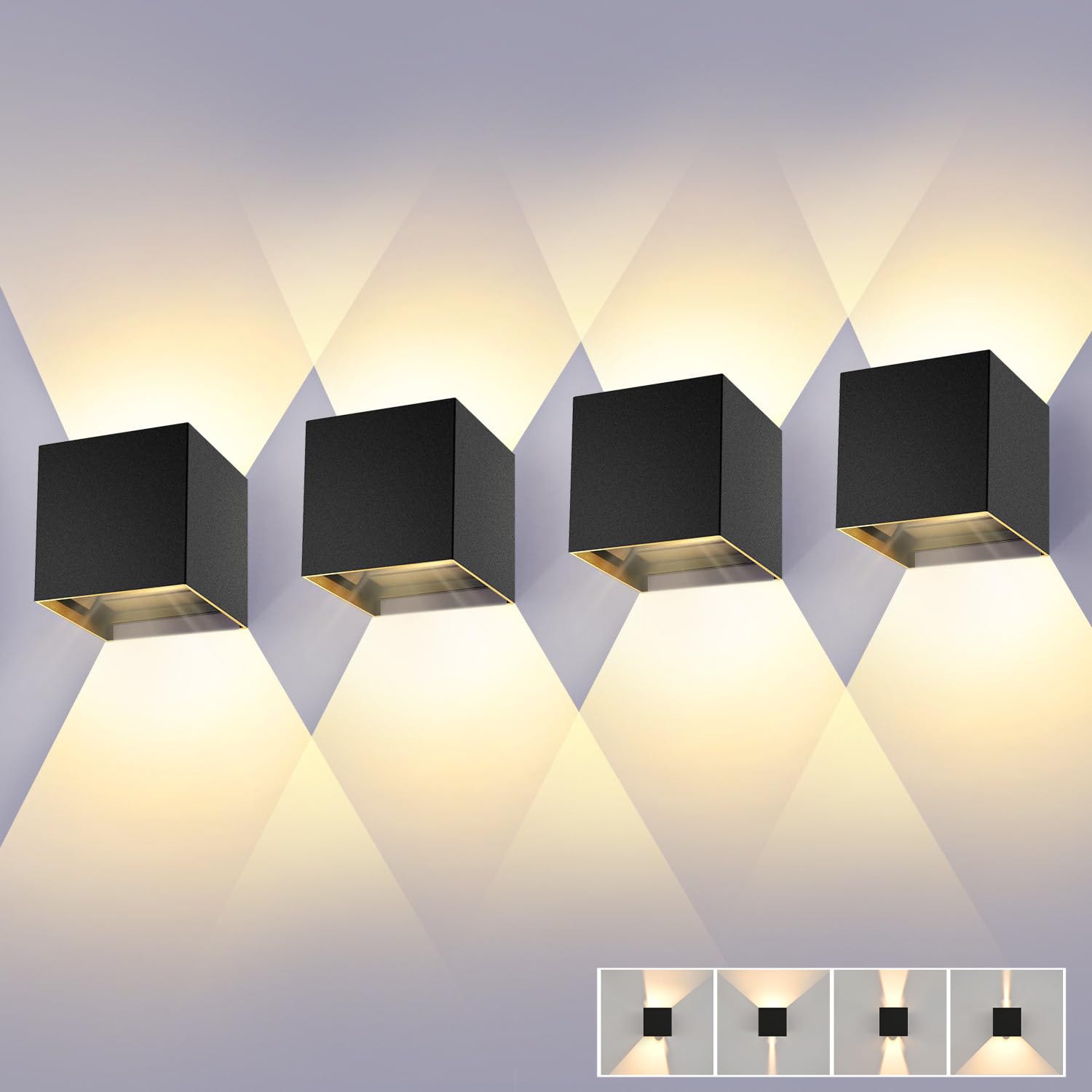 Paquete de 4 luces de pared para interior/exterior con ángulo de haz ...