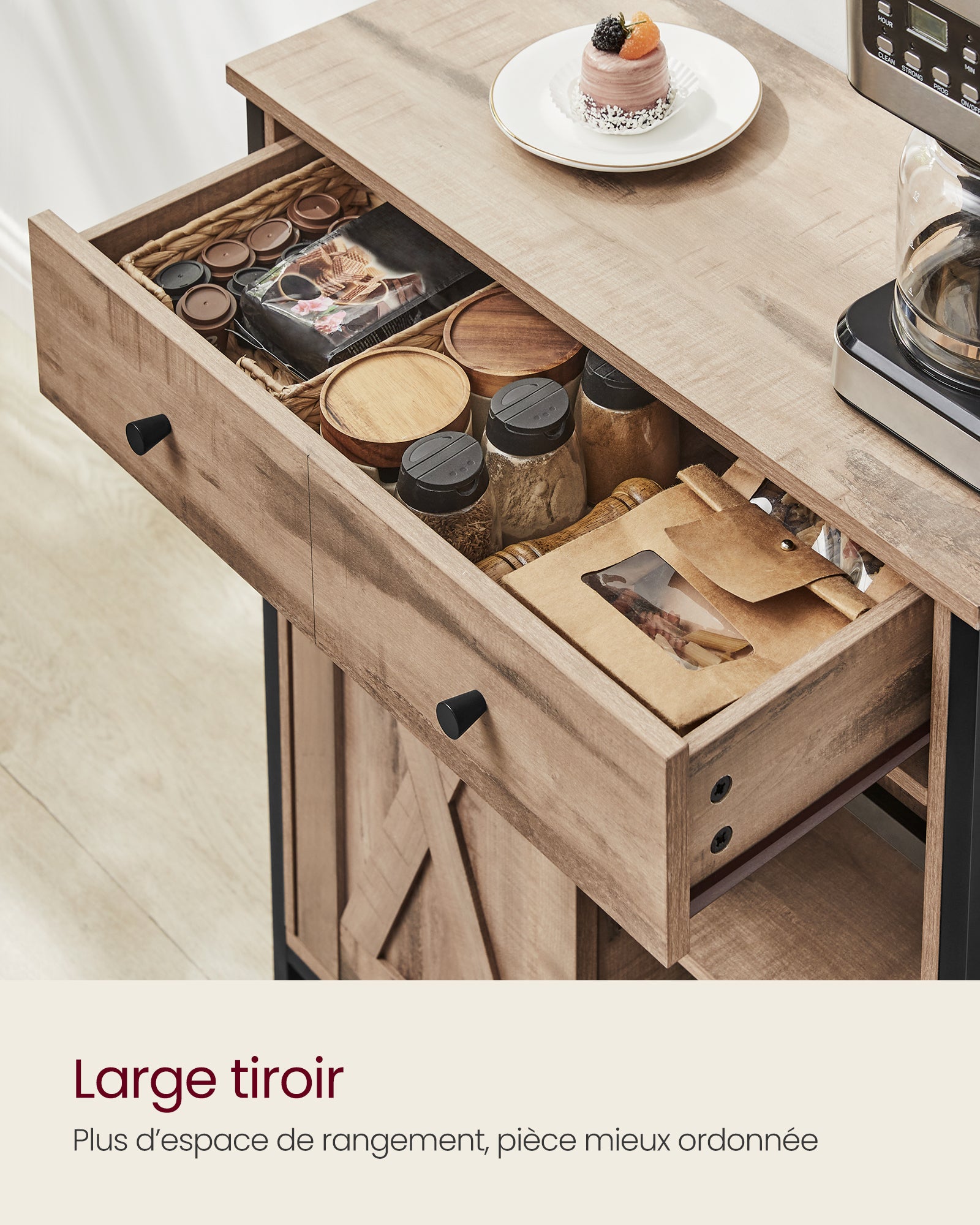 Buffet De Rangement Rustique - Meuble Cuisine Salon Avec Porte Coulissante - 70x30x80 Cm - SOGES