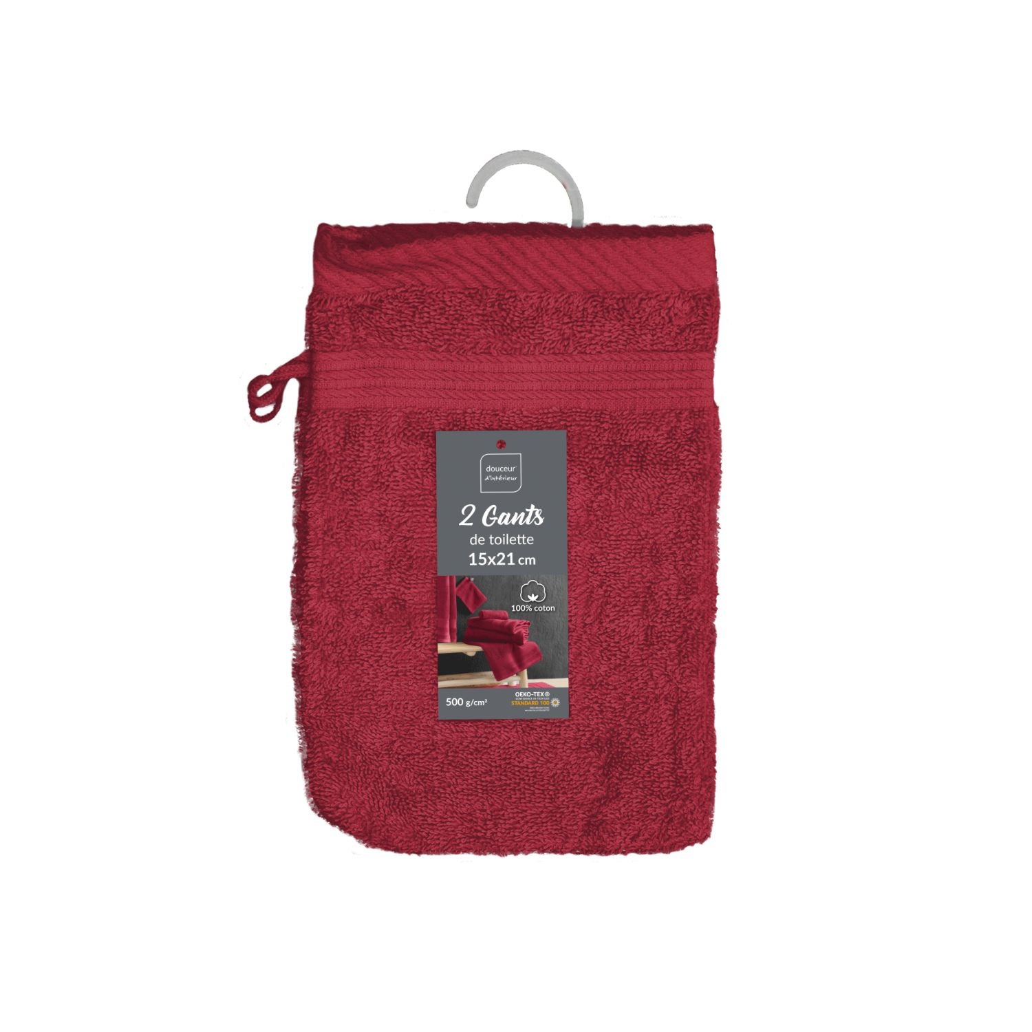 SET DE 2 GANTS DE TOILETTE 15X21 CM 100% COTON - LILAS - Tendance