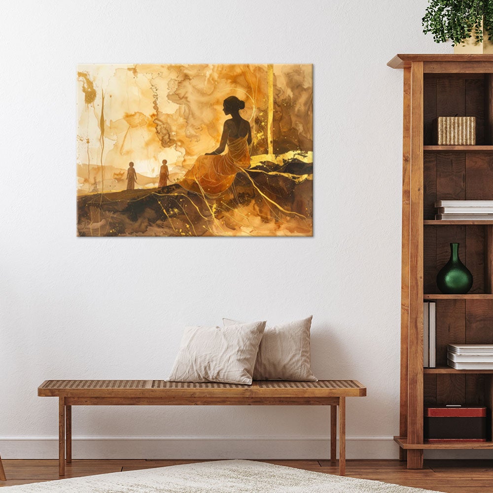 Obraz do salonu sypialni biura loftu w Stylu Boho, Złota Abstrakcyjna Sylwetka Kobiety 60x40 - 2