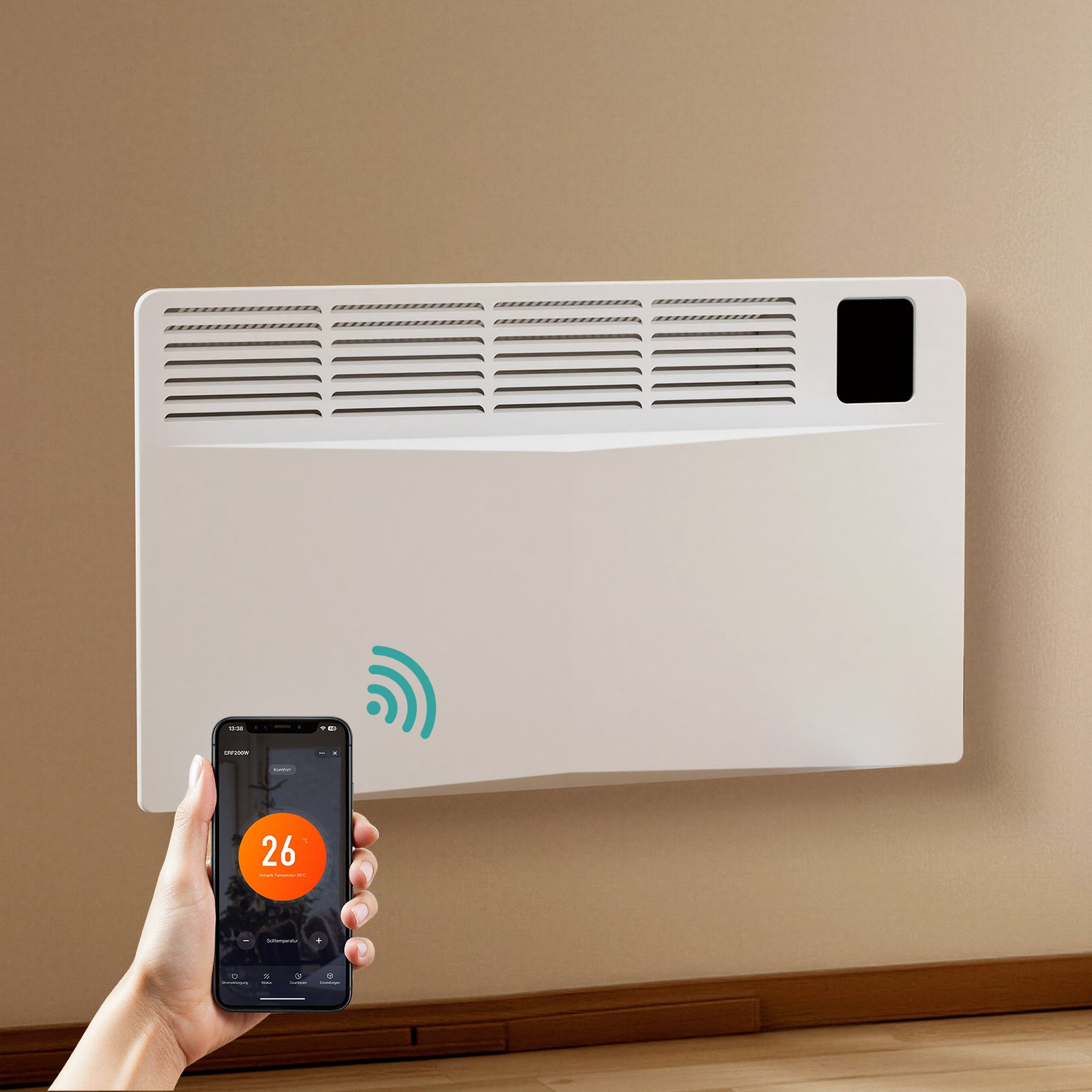 EMKE Grzejnik konwektorowy elektryczny 2000W z WiFi, programowalny, tygodniowy timer, sterowanie głosowe, biały