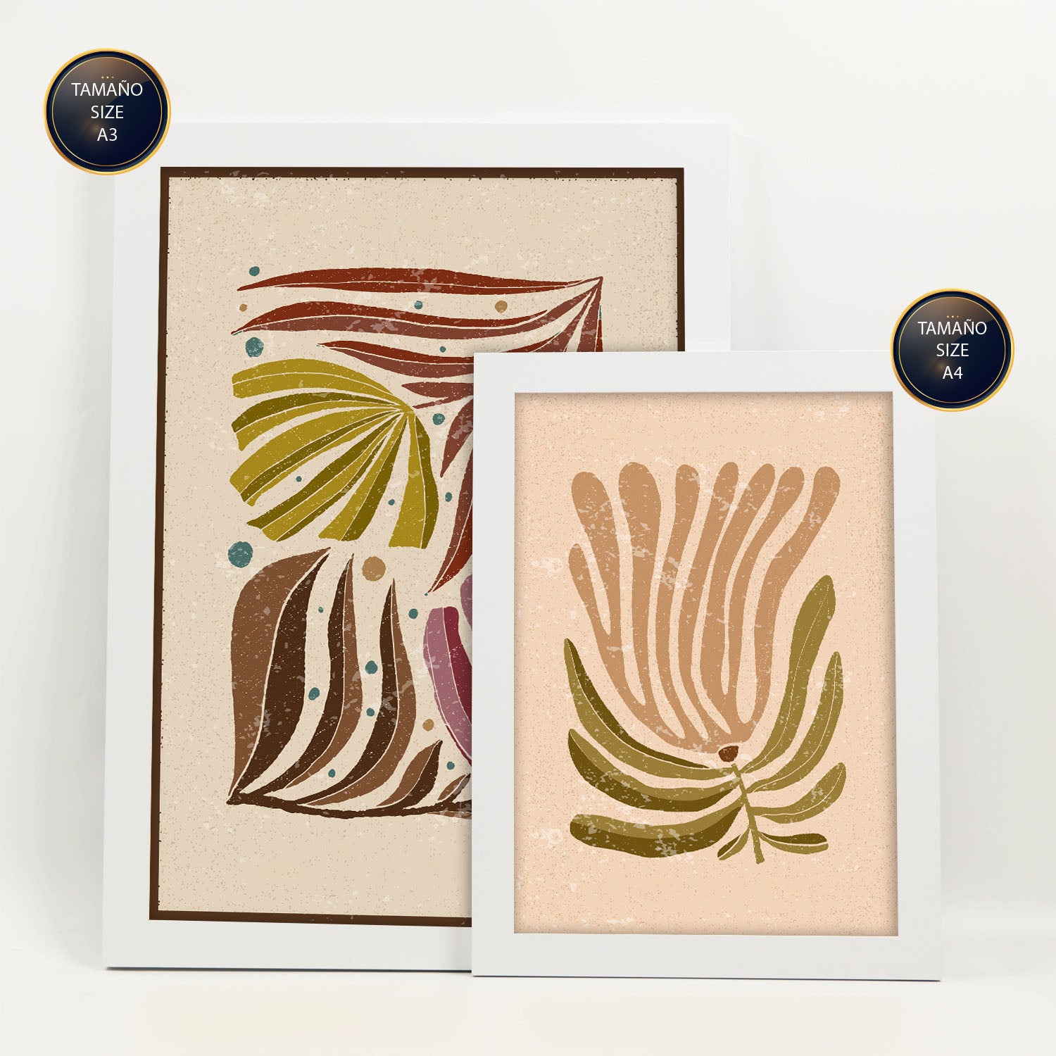 Nacnic Ensemble 6 Impressions De Feuilles Dans De Style Ethnique Cadre Décoratifs Pour Votre Chambre Maison Impression A4 A3 Avec Des Cadre Blanc - 2