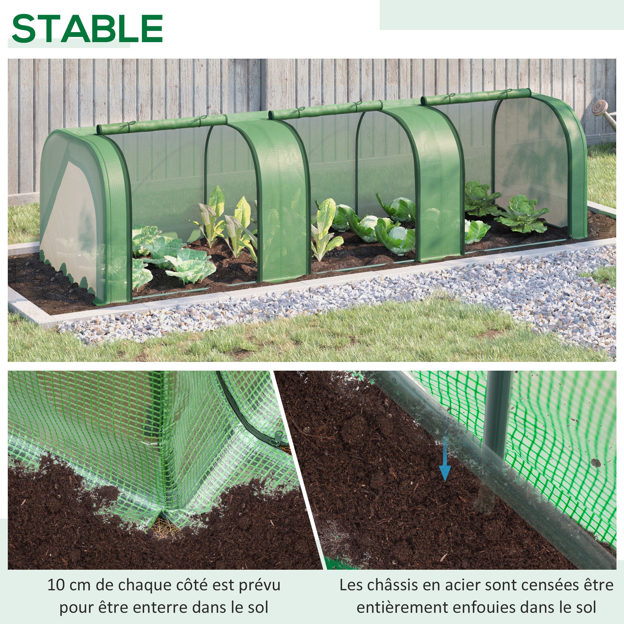 Mini Serre à Tomates, 3 x 1 x 0,8 m, Acier, PE Haute Densité 140 g/m² Anti-UV, 3 Fenêtres, Vert - 7