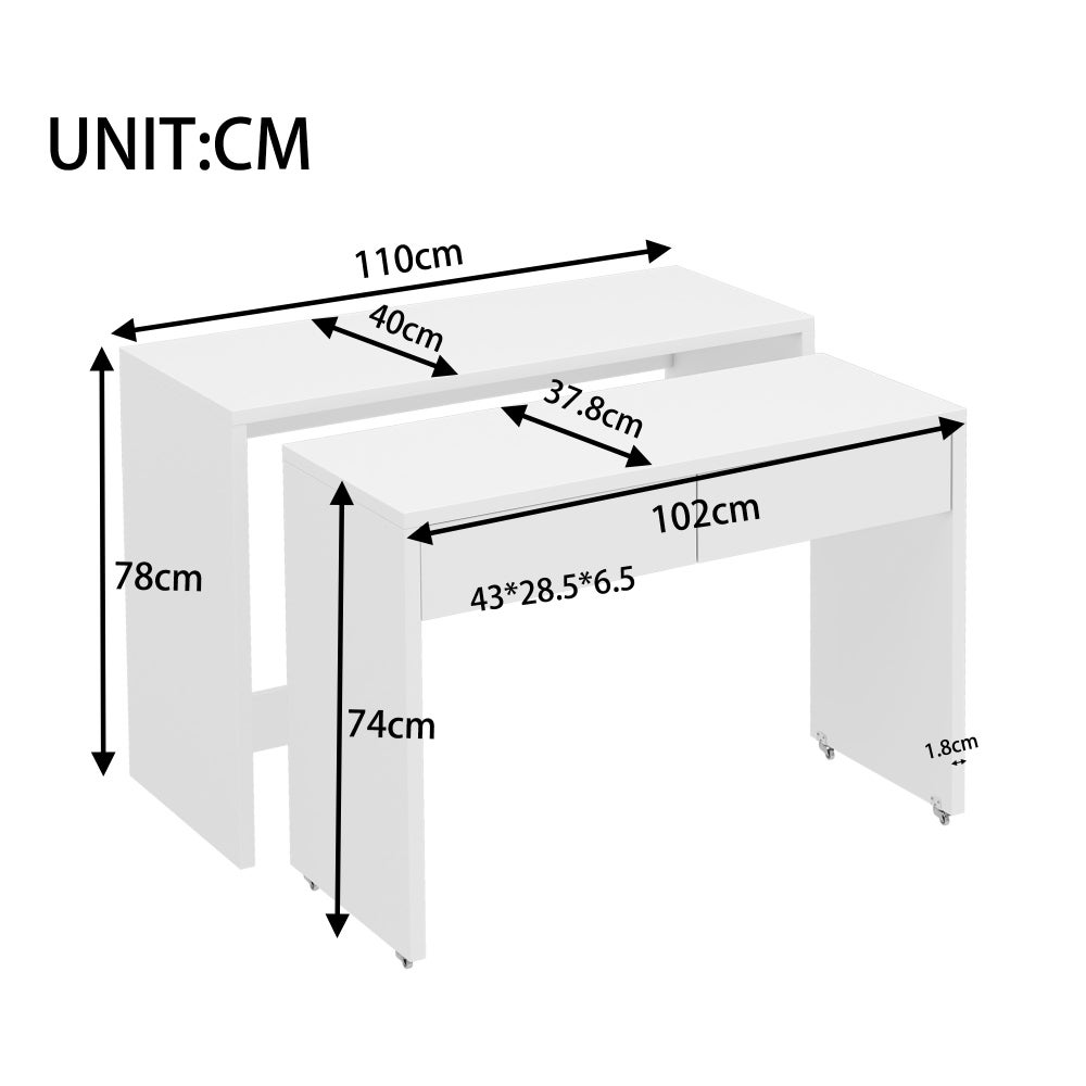 Bureau compact 2-en-1 avec commode intégrée, pliable et mobile, bois massif 1,8 cm, roulettes avec frein, multifonction pour petits espaces - 5