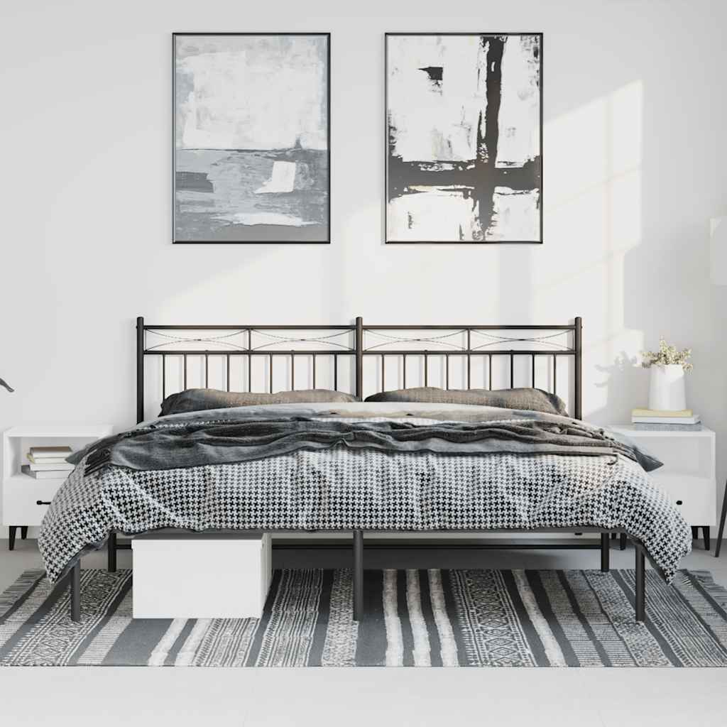 Estructura de cama sin colchón con cabecero de metal negro, para dormitorio, 193 × 203 cm - 3