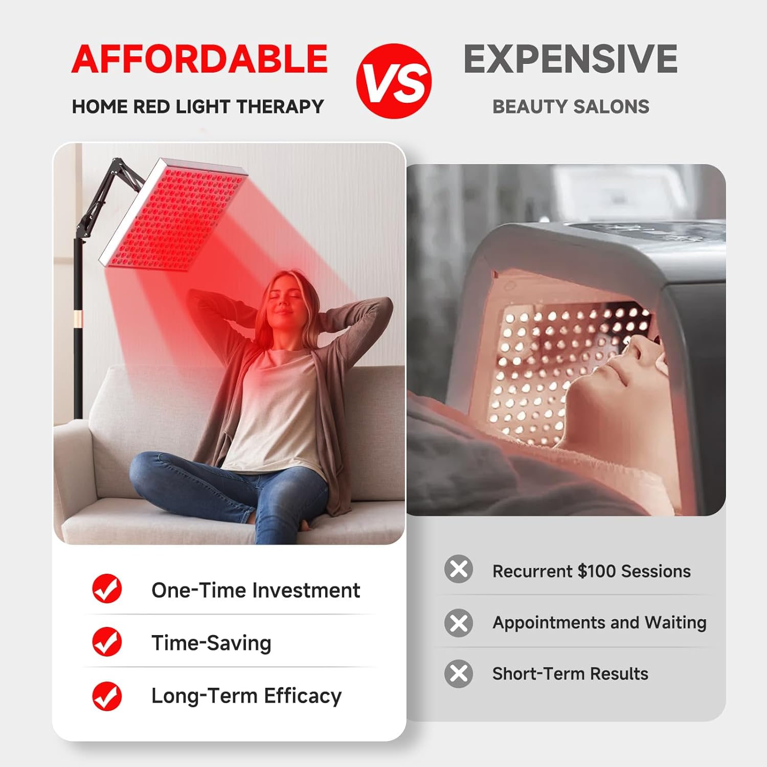 Thérapie par lumière rouge pour le corps et le visage, lampe de luminothérapie infrarouge tout-en-un LED grand panneau, support réglable - 4