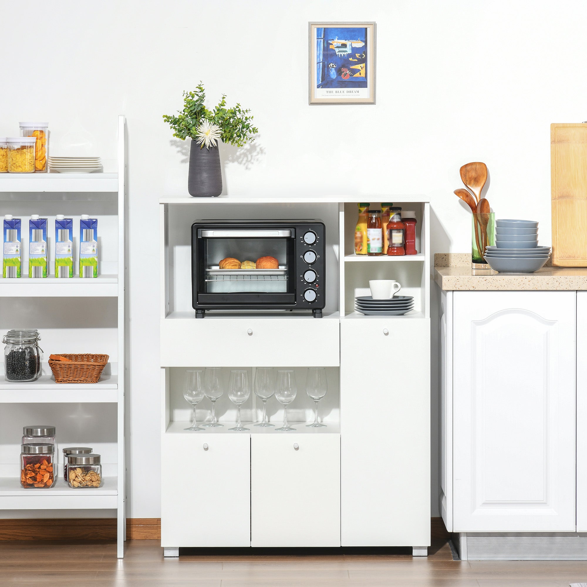 Homcom Aparador Para Microondas Con Armarios 90X40x120 Cm Blanco , Leroy Merlin