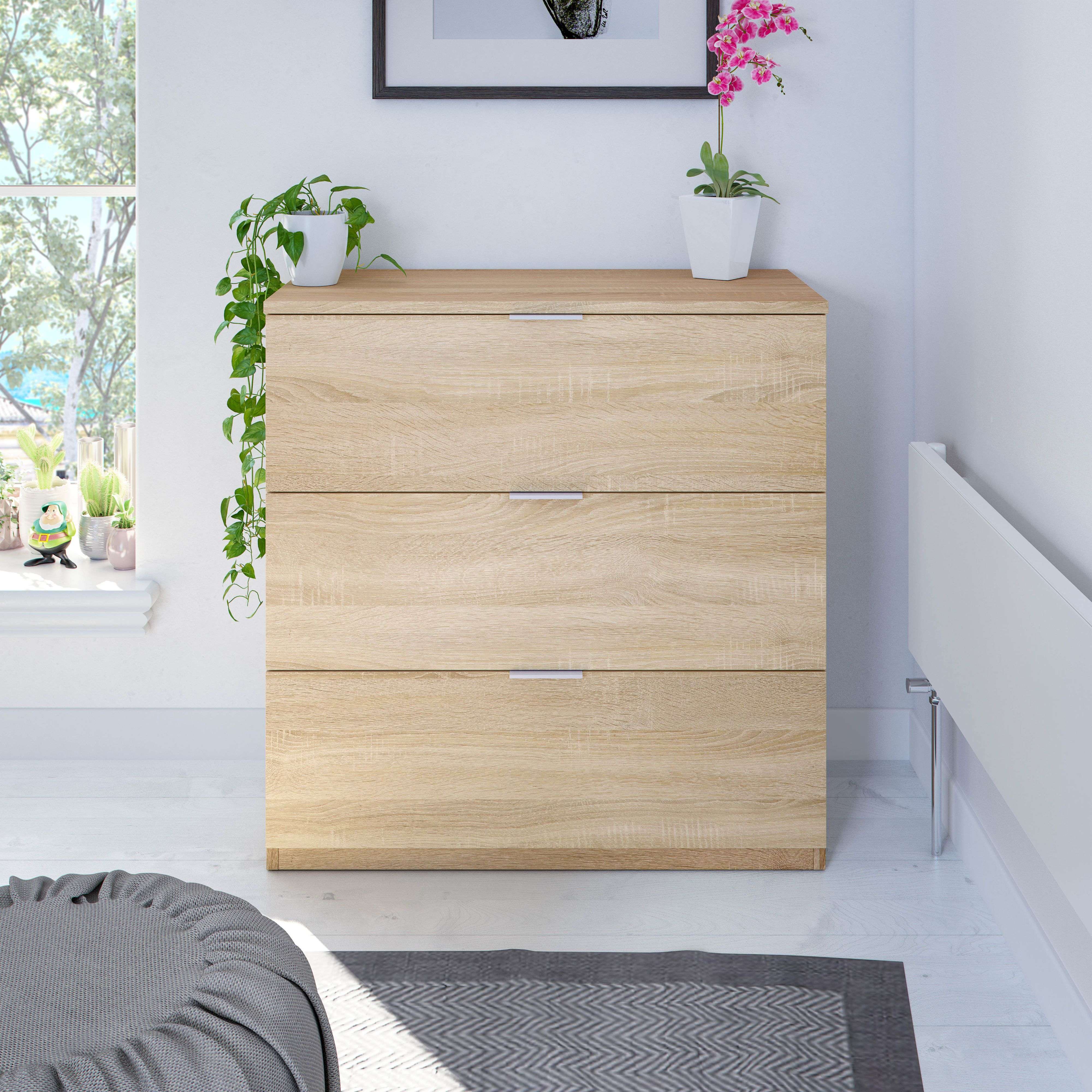 Low Cost Commode 3 Tiroirs Chêne Canadien 77 x 80 x 38 cm - 6