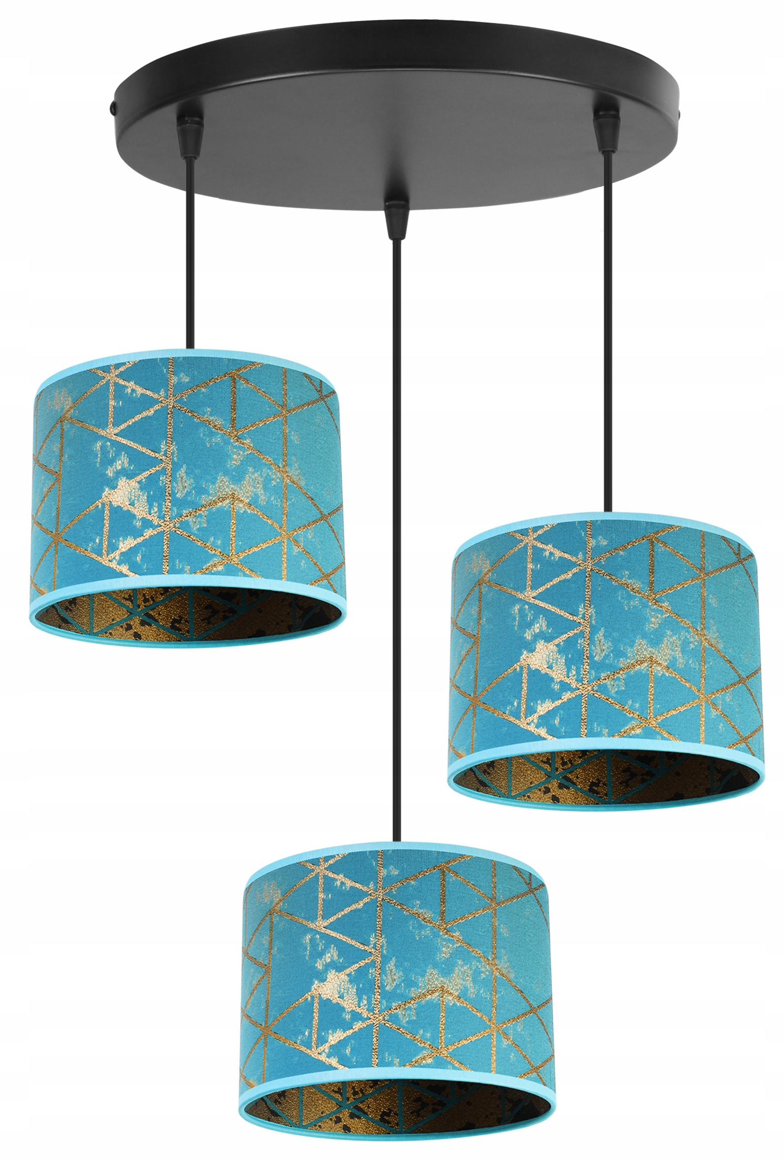 Lampa sufitowa wisząca boho Werona 3xE27 klosz owalny wzorzysty niebieski/złoty Light Home LH