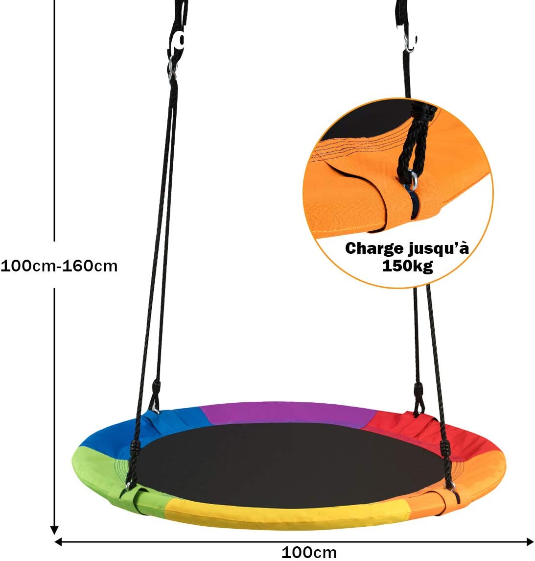 Balançoire Nid d'Oiseau Ø 100cm Enfants avec Cordes Réglables (100-180cm), Charge 150kg - 5