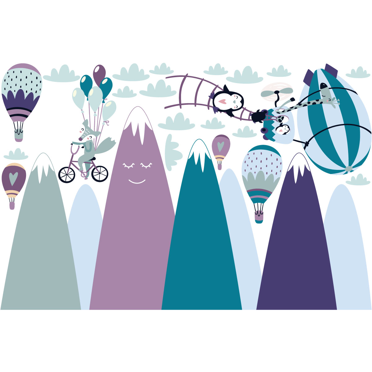 Vinilo niño escandinavo de montaña animales graciosos - adhesivo de pared - revestimiento sticker mural decorativo - 100x150cm - 4