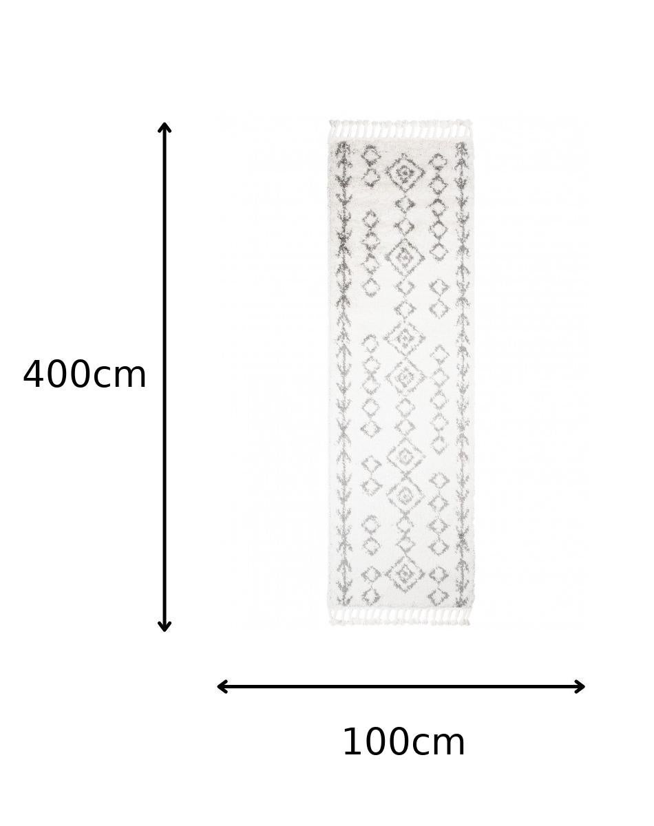 TAPISO Boho Tappeto Passatoia Salotto Morbido Ingresso Corridoio Etnico Frange Crema Grigio Shaggy 100 x 400 cm - 5