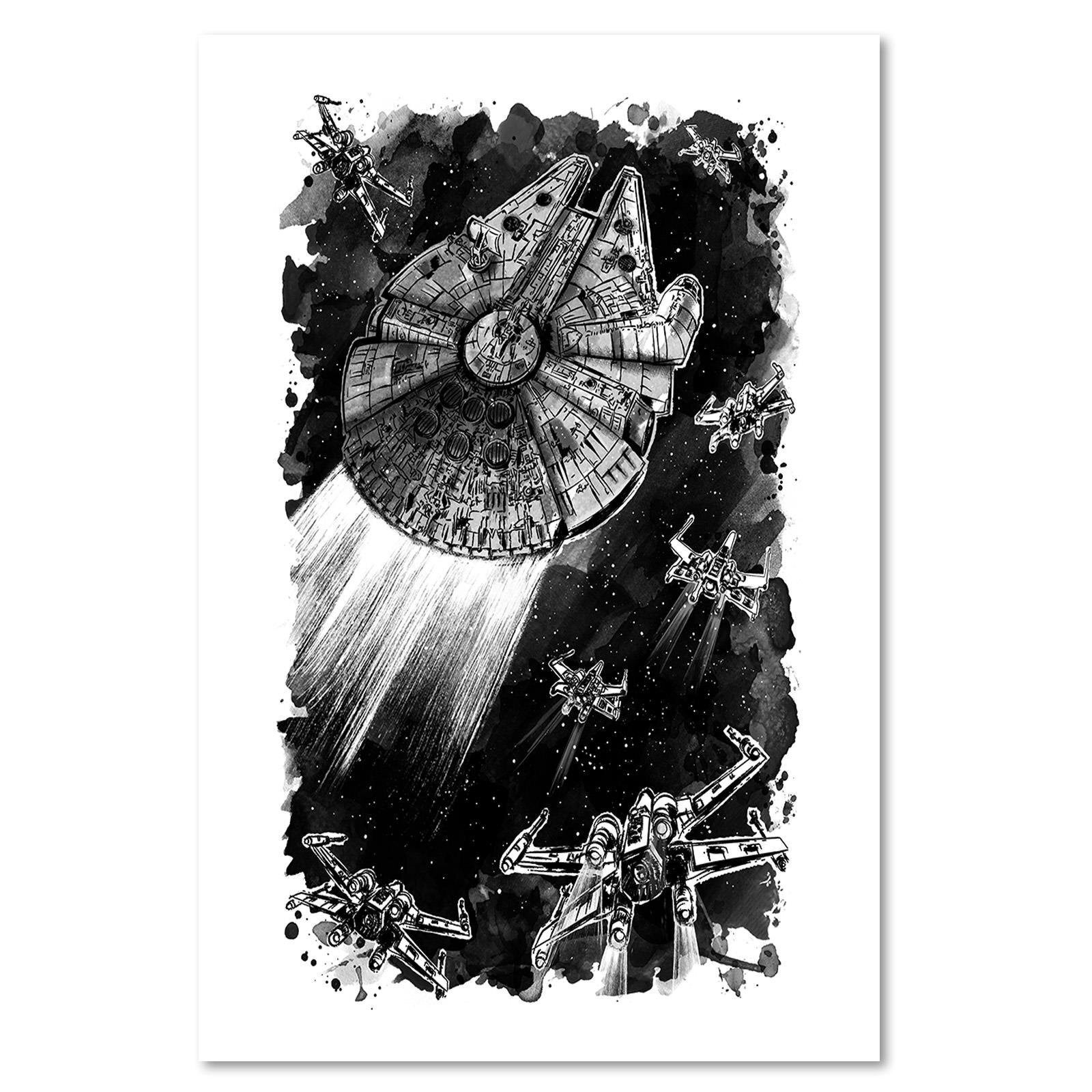 Tableau bois Star Wars assaut du Faucon Millenium - 70 x 100 cm - 2