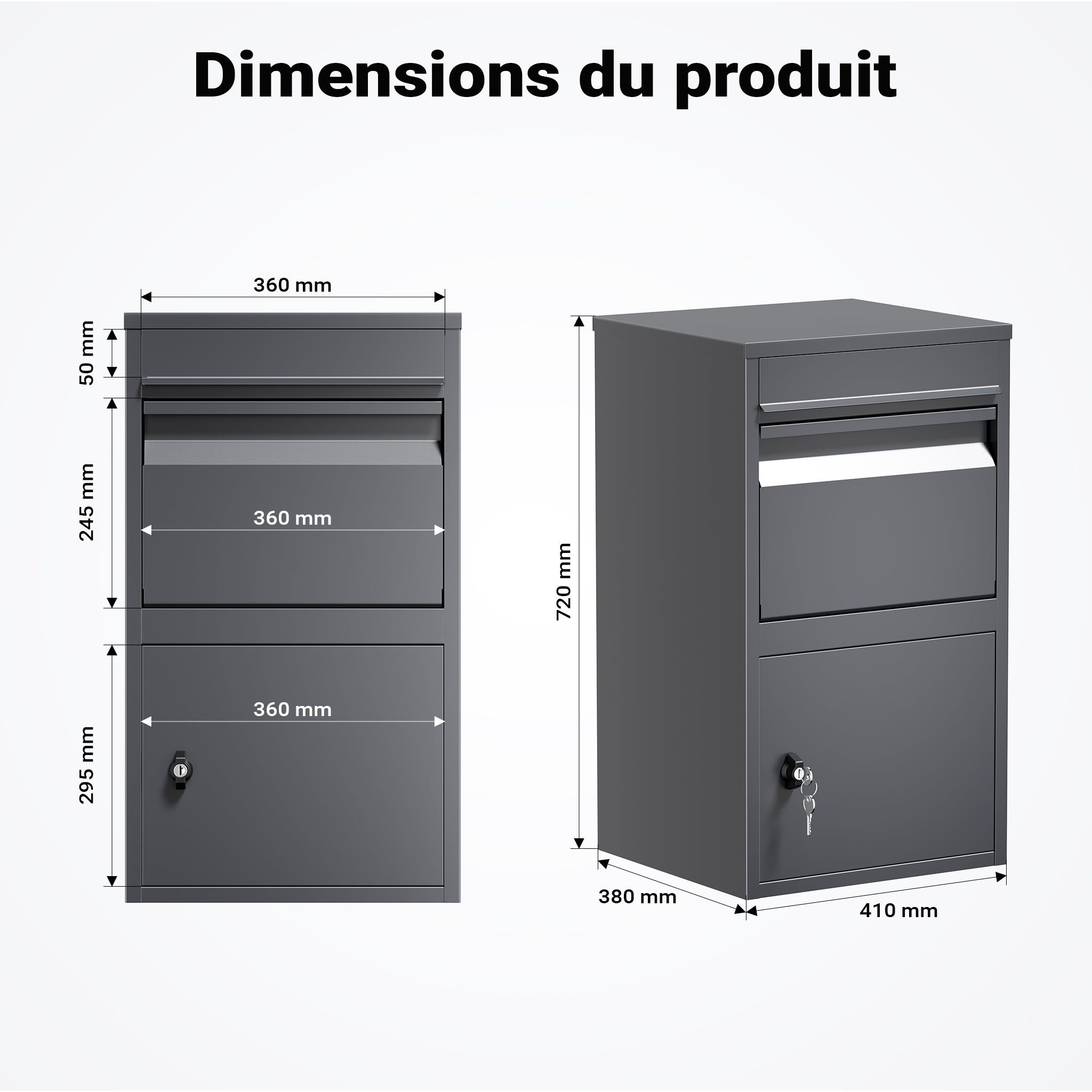 Boîte à colis anthracite 410 x 385 x 720 mm, boîte à colis pour la maison, réception privée de colis et petits colis, boîte aux lettres sur… Wiltec... - 3