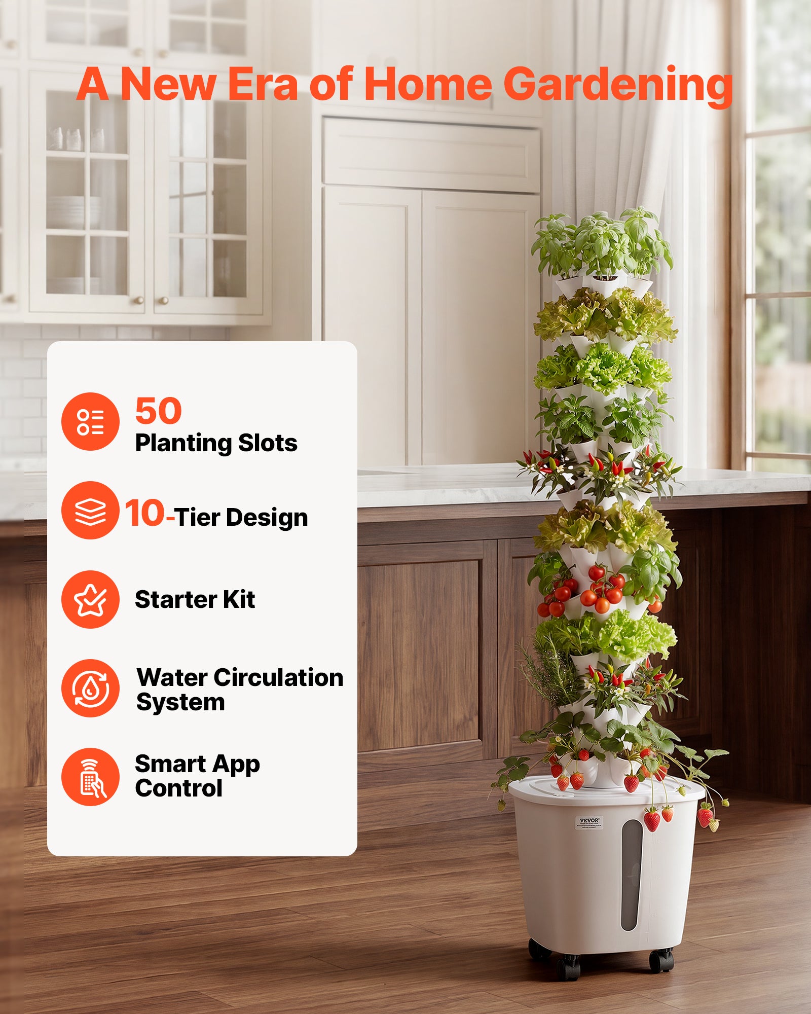 Tour Hydroponique VEVOR 10 Étages 50 Trous, Système Culture Hydroponique pour Herbes, Fruits et Légumes, Jardin Vertical d'Intérieur avec Contrôle App - 2