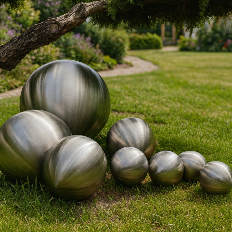 Köhko zestaw 8 kul ze stali nierdzewnej-(1xØ38cm, 1xØ28cm, 2xØ18cm, 4xØ12cm)kula dekoracyjna wykonana ze szczotkowanej matowej stali nierdzewnej