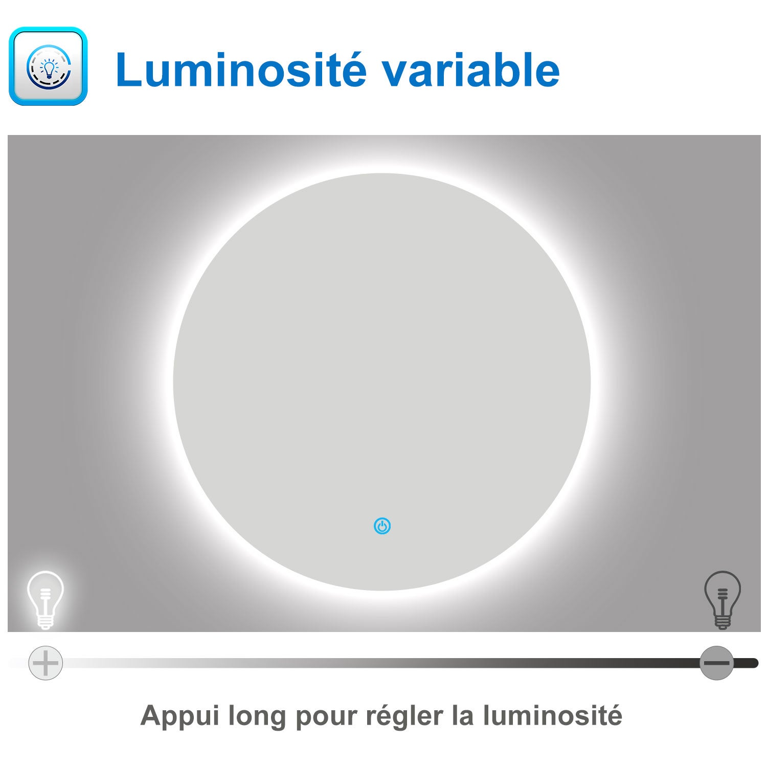 AICA Miroir lumineux rond 60 x 60cm, dimmable + anti-buée + mémoire, miroir salle de bain led - 3