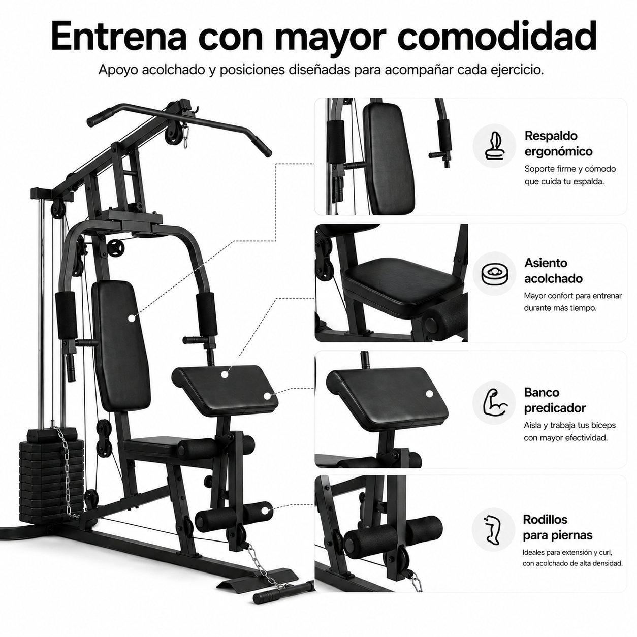 Estação de Musculação Multifuncional com Polias e Banco Ergonómico - 6