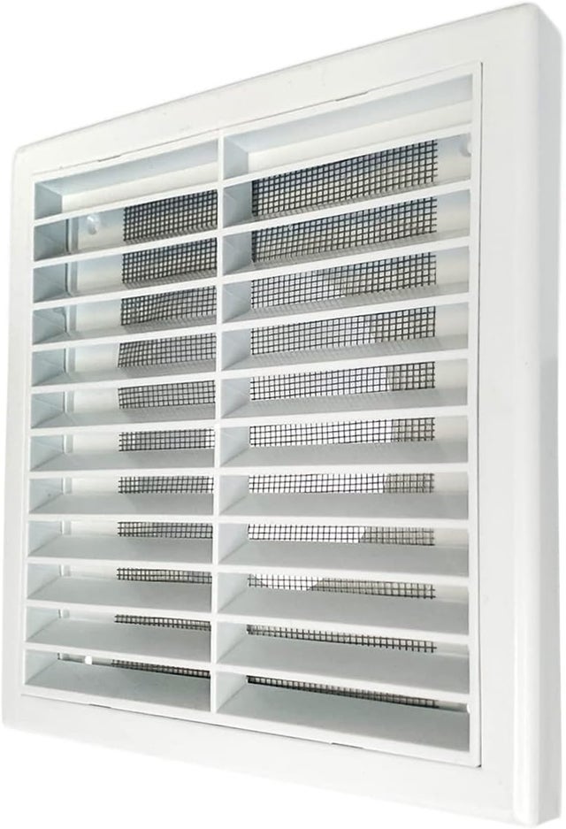 Kratka wentylacyjna żaluzjowa 4 cale 100 mm z moskitierą – do wentylatora sufitowego, plastik biały