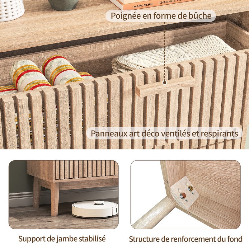 Commode à 4 tiroirs, Buffet, Meuble à chaussures, Table d'appoint, Meuble de rangement, Couleur bois naturel - 8