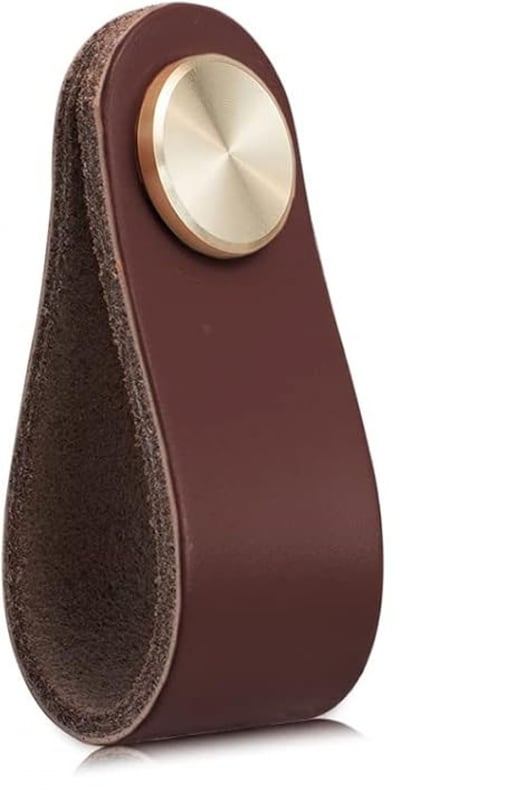 Uchwyt meblowy skórzany, gałka do szafki, gałka do szuflady ze skóry, uchwyt meblowy vintage do szafek, komody (ciemnobrązowy, pojedynczy otwór)