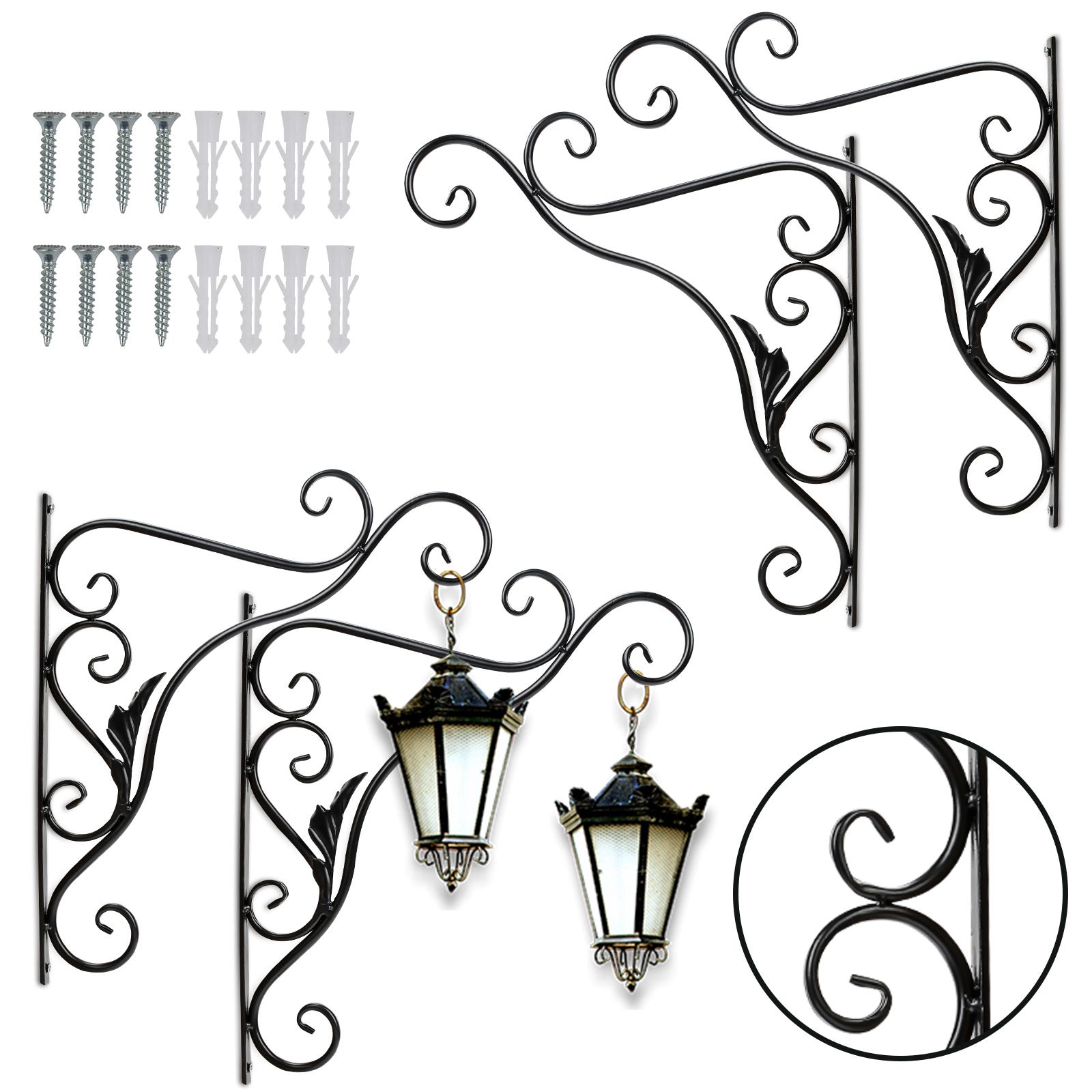 MIVITOOM Gancio da parete per fioriera da 18,5 cm, 2 pezzi, supporto per piante, in ferro nero, per piante, casette per uccelli, lanterne e applique robu MIVITOOM Gancio da parete per fioriera da 18,5 cm, 2 pezzi, supporto per piante, in ferro nero, per piante, casette per uccelli, lanterne e applique robu