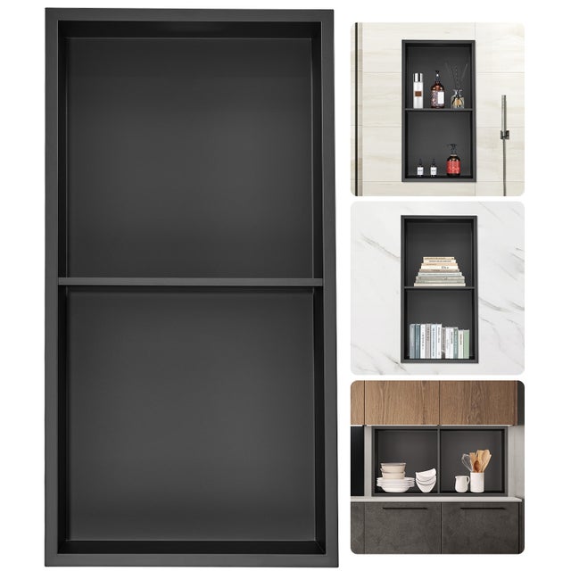 Niche douche sans carrelage SucceBuy 33,02 x 63,5 cm,acier inoxydable 304,étagères doubles fixées au mur,résistante à la rouille,pour douche