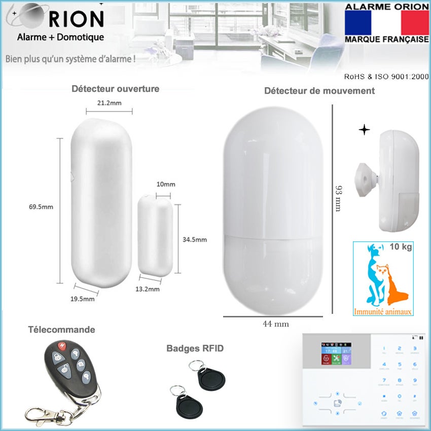alarme maison sans fil connectée ORION IP + GSM 4G - 18 eléments - pour maison 4 à 6 pieces. - 4