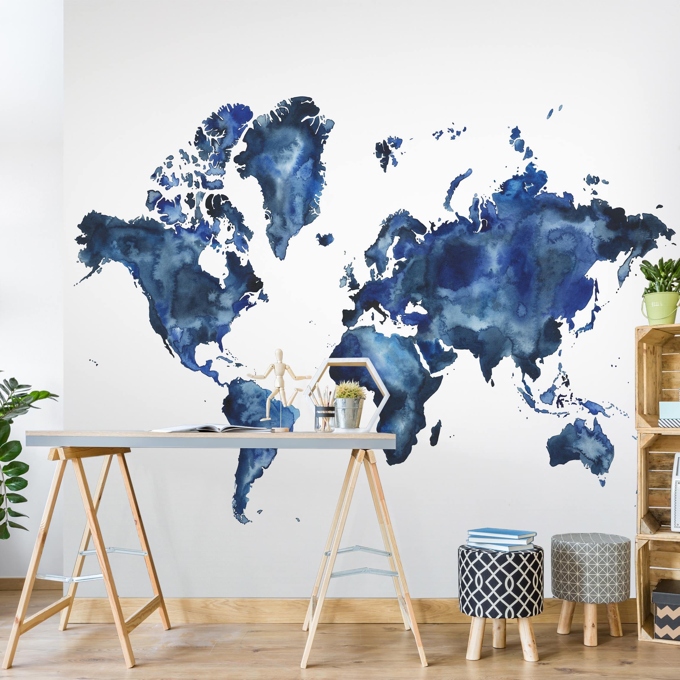 Papel pintado fotomural acuarela arte mapamundi mapa del mundo 156 - salón dormitorio cocina pasillo - tnt 192 x 192 cm smart