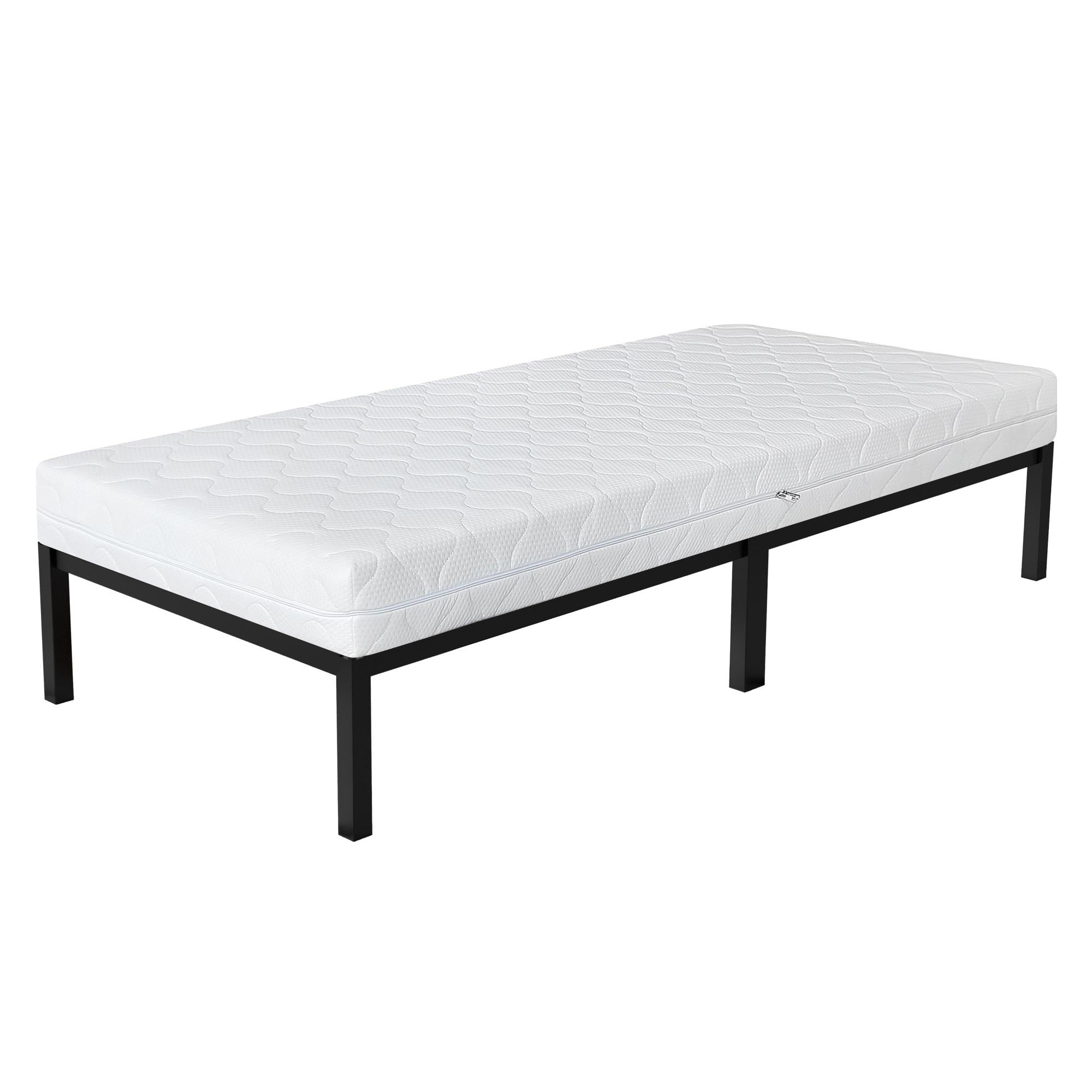 Rama łóżka z czarnego metalu z materacem H:16 cm zintegrowanym stelażem listwowym 90x200 cm