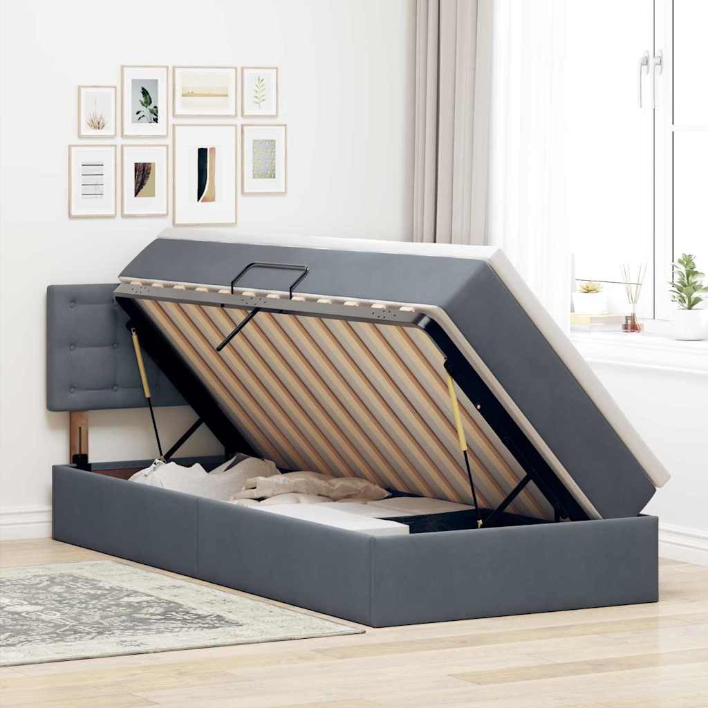Lit avec rangement en velours gris foncé, pour la chambre, 90 × 190 cm - 4