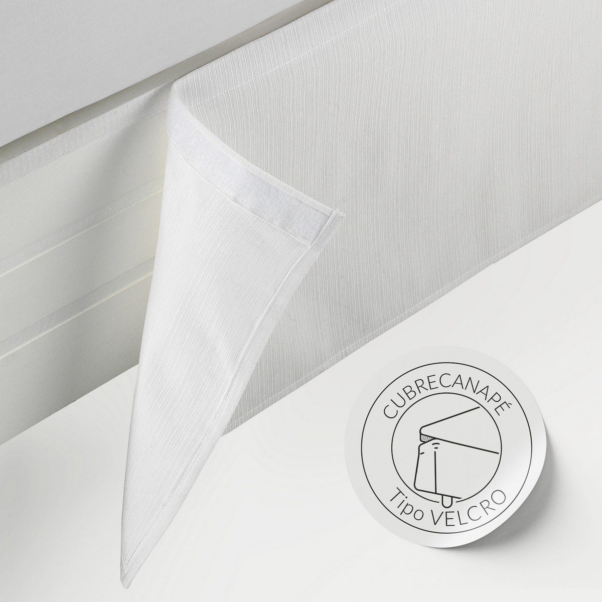 Cubrecanapé Rústico Blanco - Para Cama De 150cm, Algodón Y Poliéster, Cierre Con Velcro, Altura 30cm