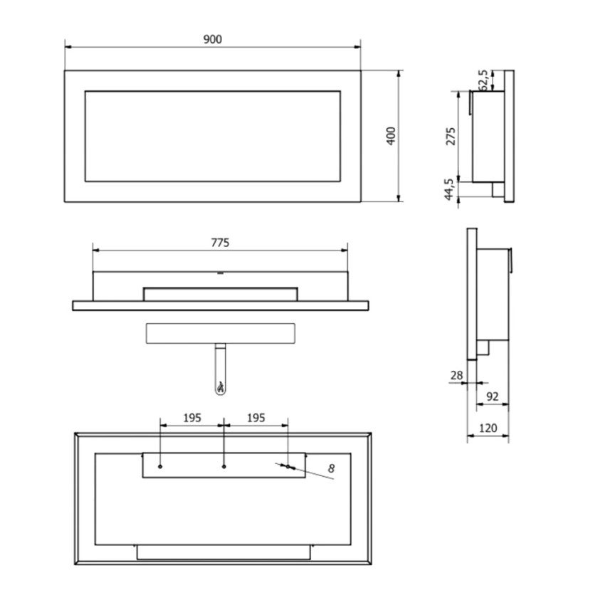 Chimenea de bioetanol Lucca Black de pared o empotrada L 90 x P 12 x H 40 - 9