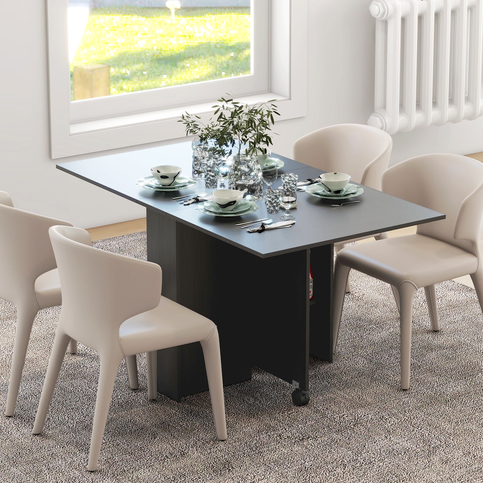 Tavolo da Pranzo Pieghevole con 6 Ruote, Cassetto E Ripiano A 2 Strati, Tavolo A Ribalta per Piccoli Spazi Tavolo da Pranzo Salvaspazio per Cucina, Soggiorno (Color : A, Size : L:100cm/39.3in