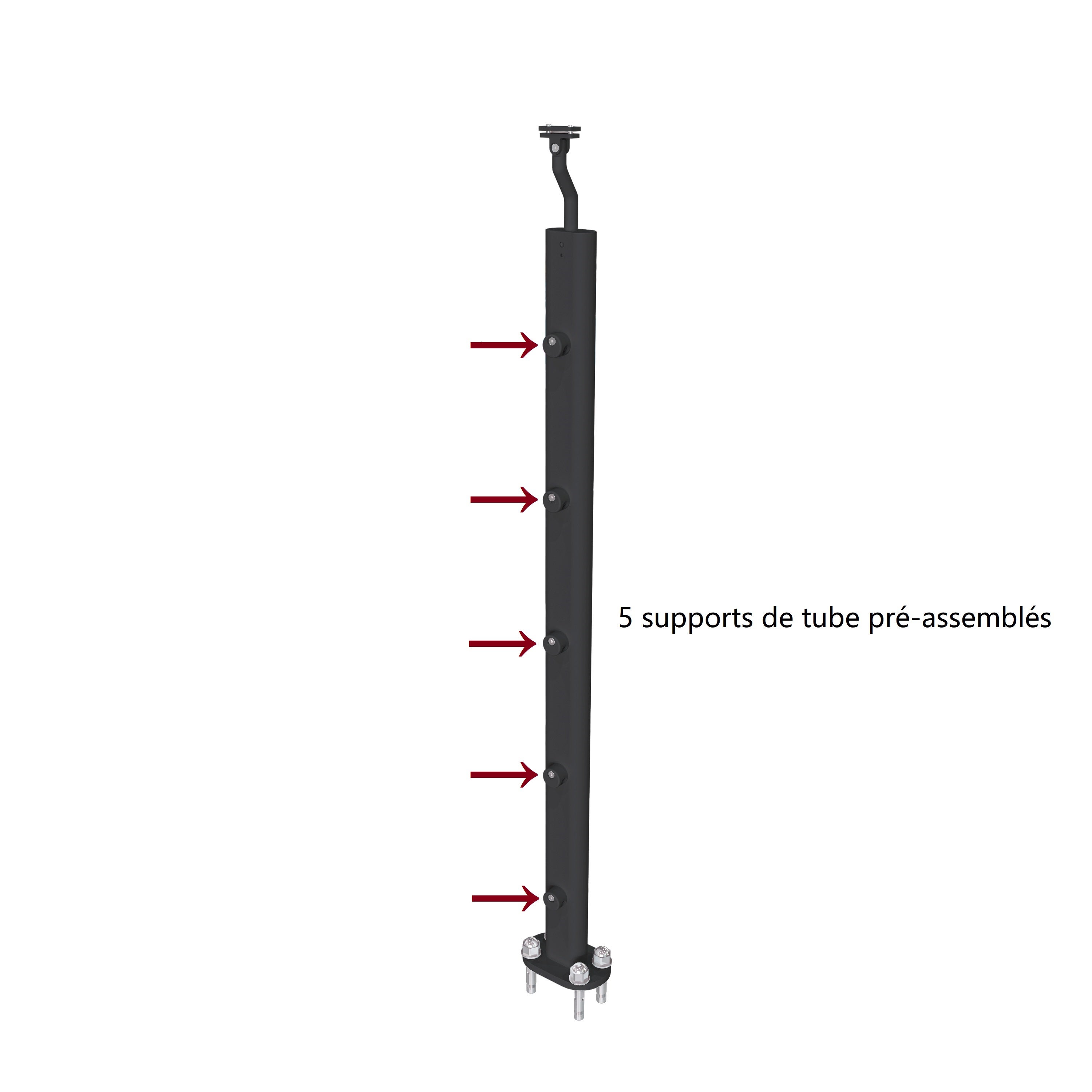 Garde-corps - Aluminium Noir - 200cm - Avec 5 traverses et 1 main courante - Intérieur et extérieur - Rampe d'escalier pose à plat - 7
