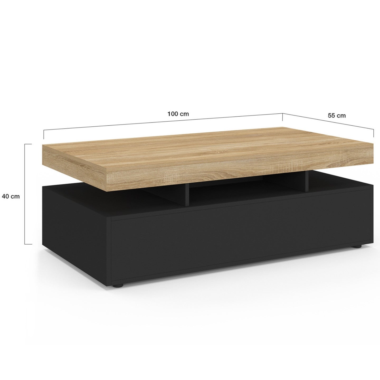 Table basse rectangulaire ELSA 100 cm 2 tiroirs en bois noir et plateau façon hêtre - 5