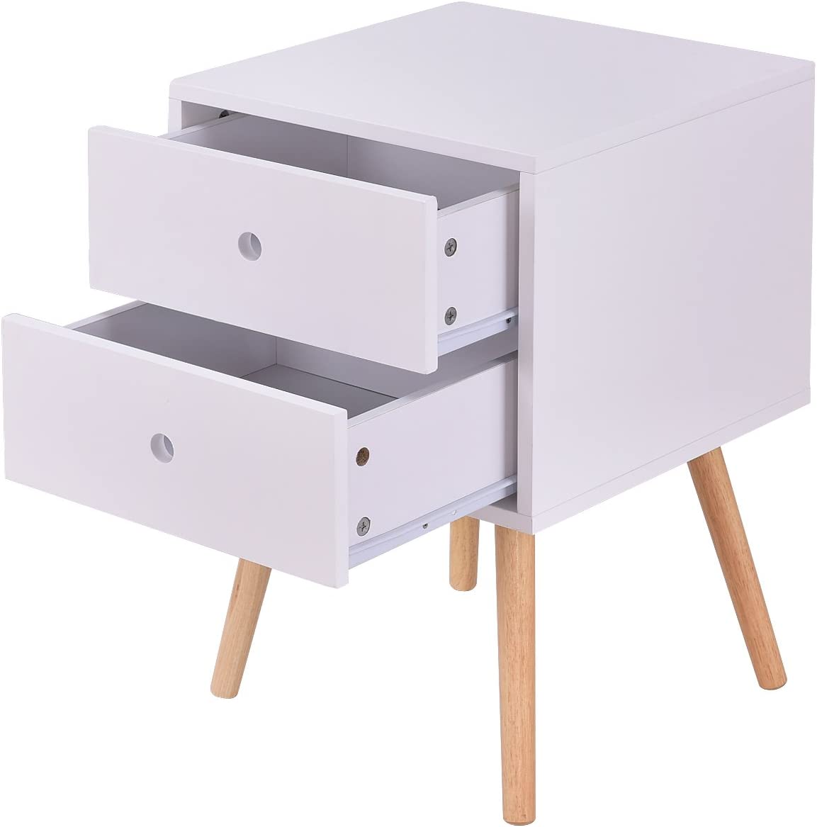 Table De Chevet Queens, Table De Nuit Avec 2 Tiroirs Et 1 Compartiment Latéral à Fixer Au Mur Blanc Mat Aspect Beton Oxyde 60 X 63 X 36 Cm
