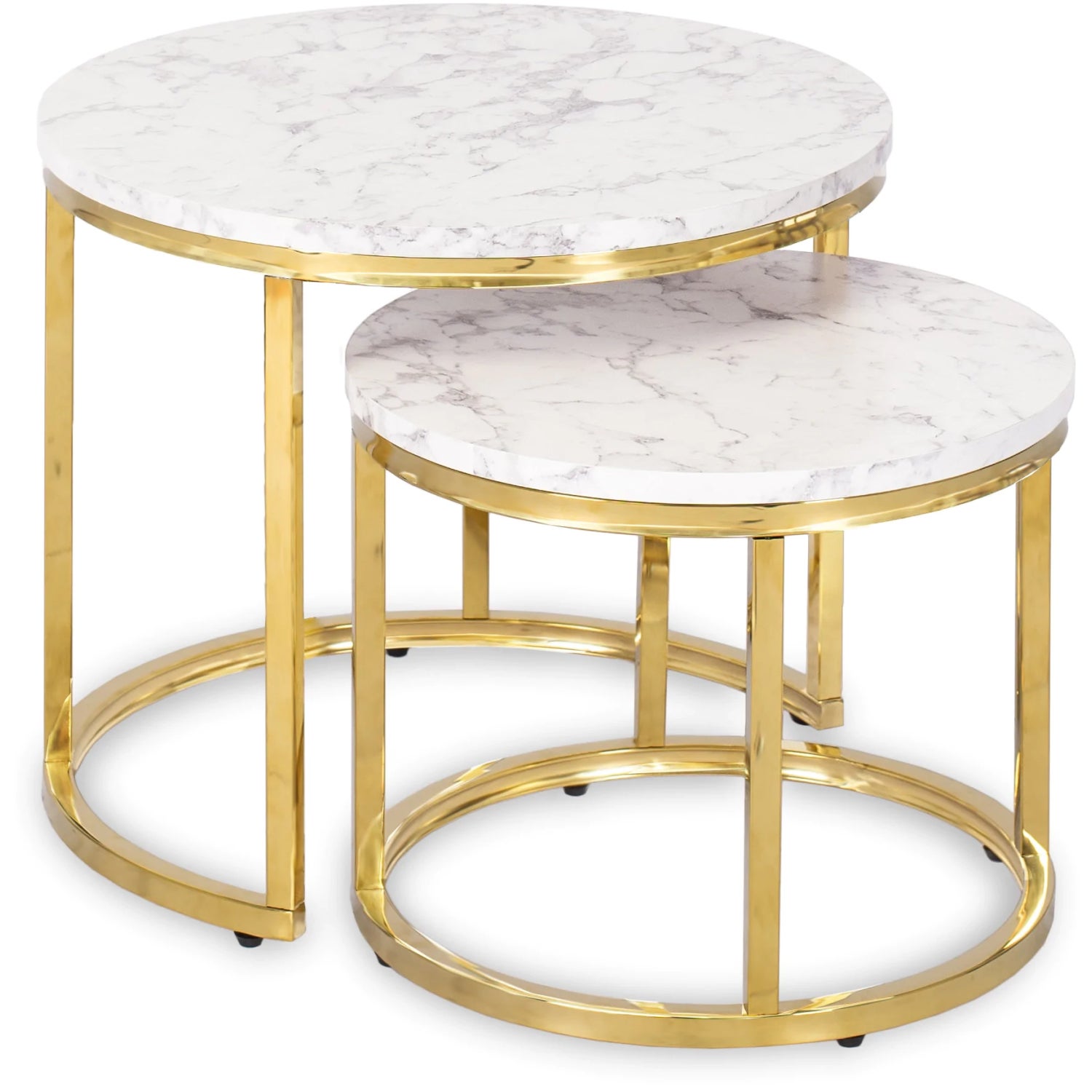 Stolik Kawowy Okrągły Glamour Ława Do Salonu Biały Marmur OLIS Ø53 Ø43