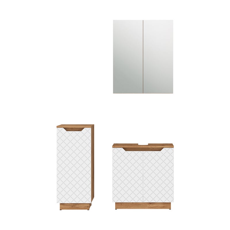 Vicco Zestaw mebli łazienkowych Lotta, Dąb/biały ze strukturą płytek, 3 części