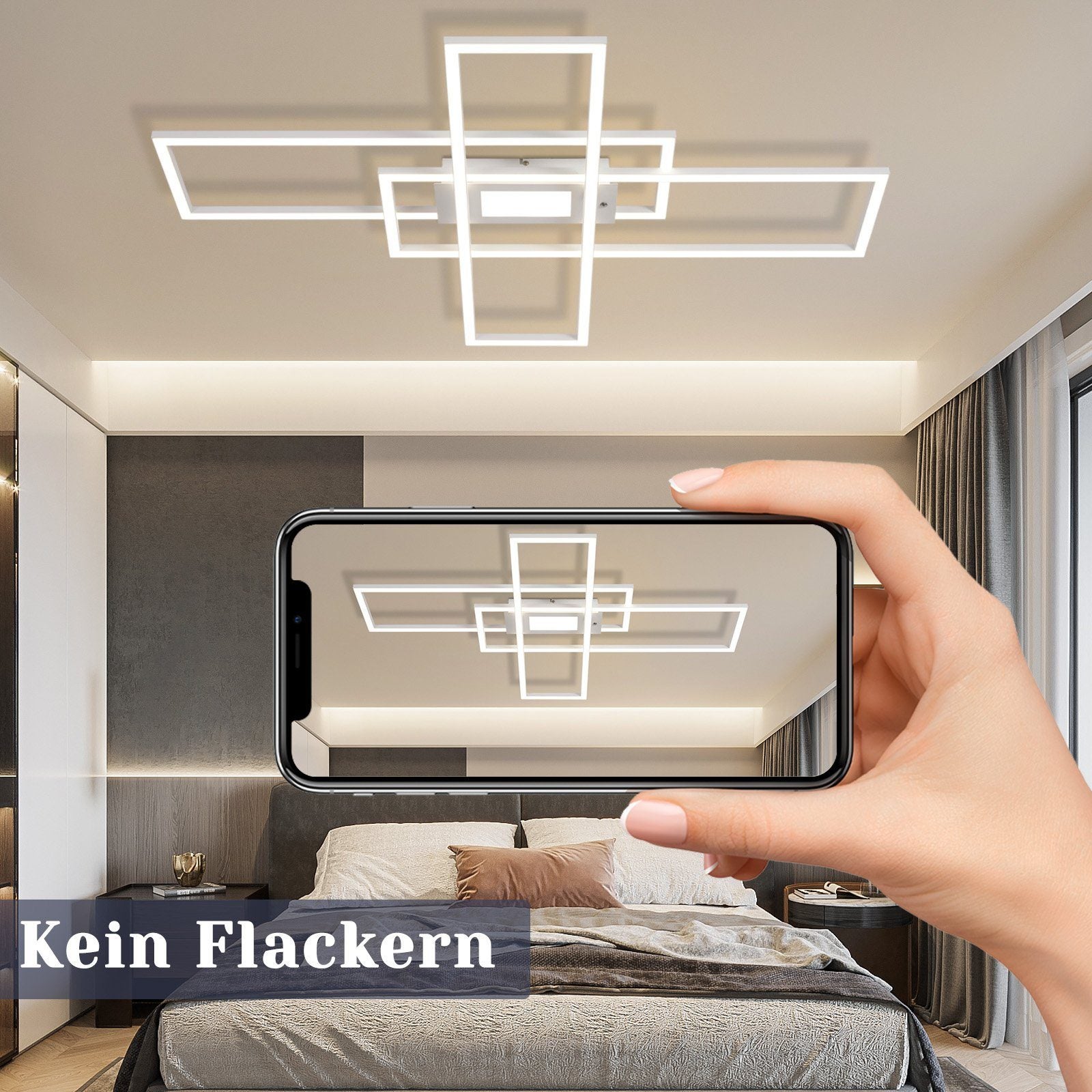 NETTLIFE Lámpara de Techo LED Regulable 50W Blanco con Mando a Distancia Diseño Moderno Salón Dormitorio Geométrico para Cocina Pasillo - 6