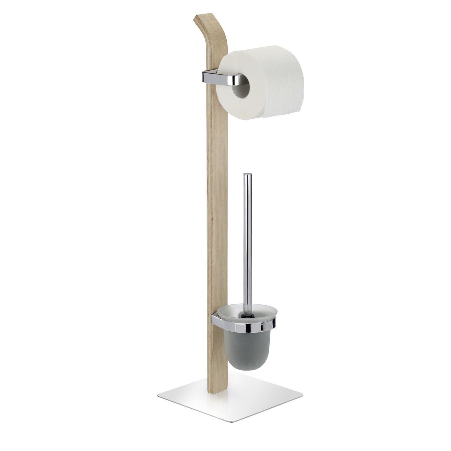 WENKO Piantana portarotolo e scopino WC Samona Nature, Acciaio, 20 x 71.5 x 20 cm, Cromo