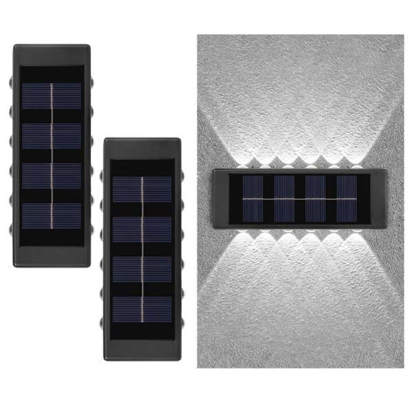 2 szt. Solarnych Lamp Ściennych - 12 LED, Washlight, Białe światło, Oświetlenie Zewnętrzne Góra/Dół, Nowoczesne, Odporne na Warunki Atmosferyczne
