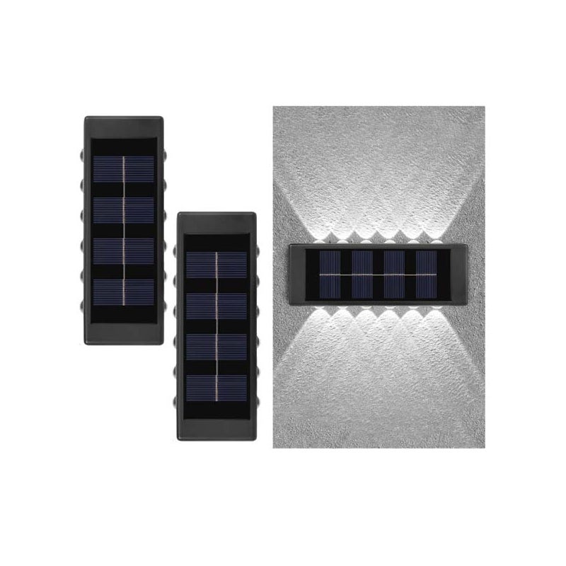 2 szt. Solarnych Lamp Ściennych - 12 LED, Washlight, Białe światło, Oświetlenie Zewnętrzne Góra/Dół, Nowoczesne, Odporne na Warunki Atmosferyczne
