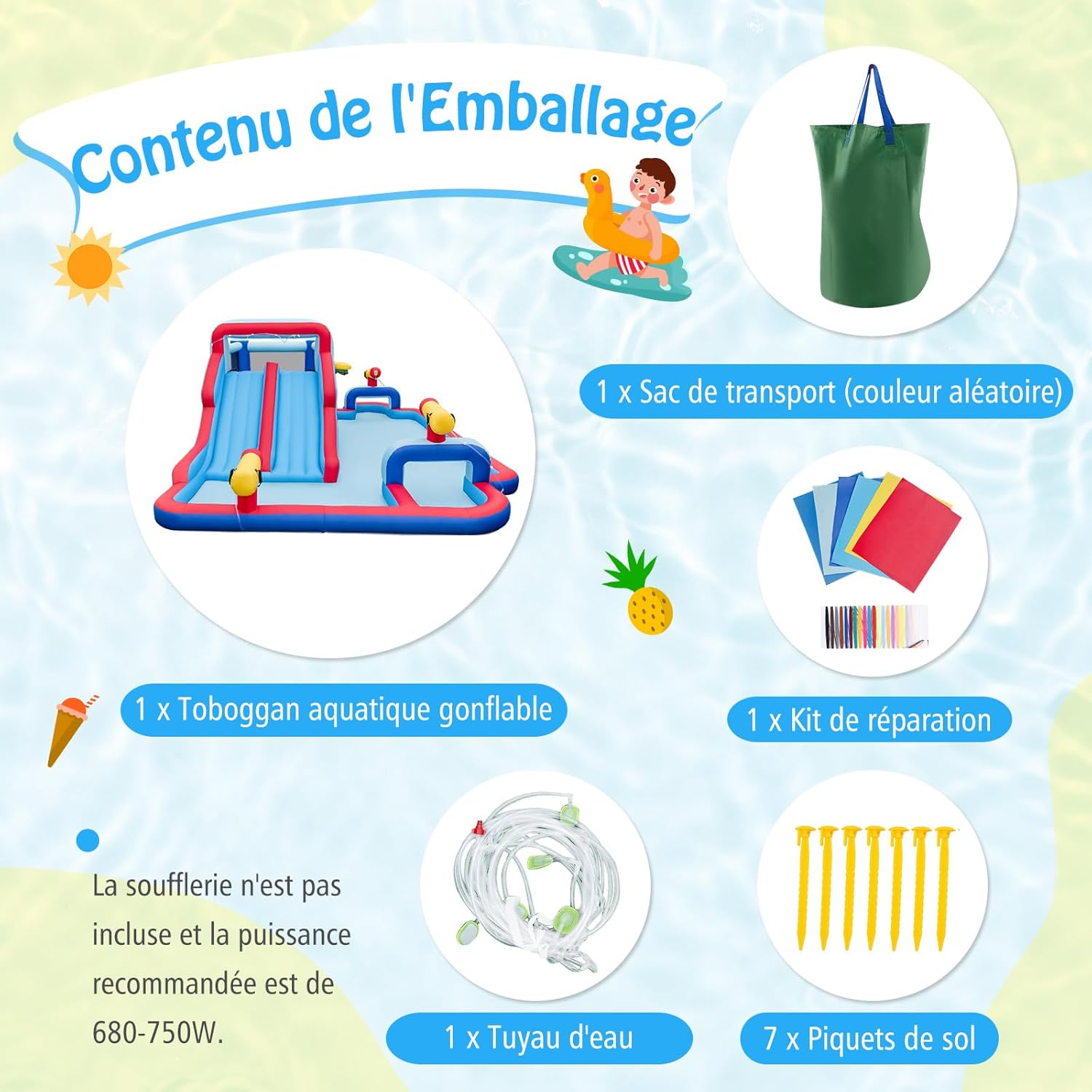 Estrutura insuflável 9 em 1 com escorregas aquáticos duplos e piscina, parque infantil insuflável com zona de saltos e 3 canhões de água, capa - 6
