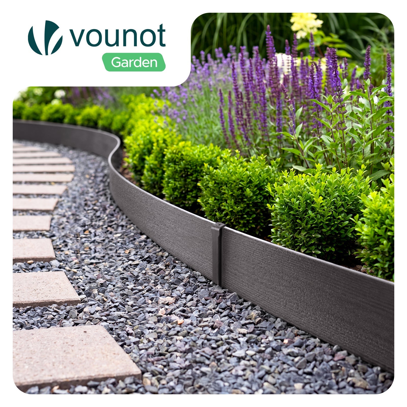 Bordure de jardin haute flexible en PE 20m avec 12 piquets gris - hauteur 13cm - epaisseur 3mm - VOUNOT® - 2